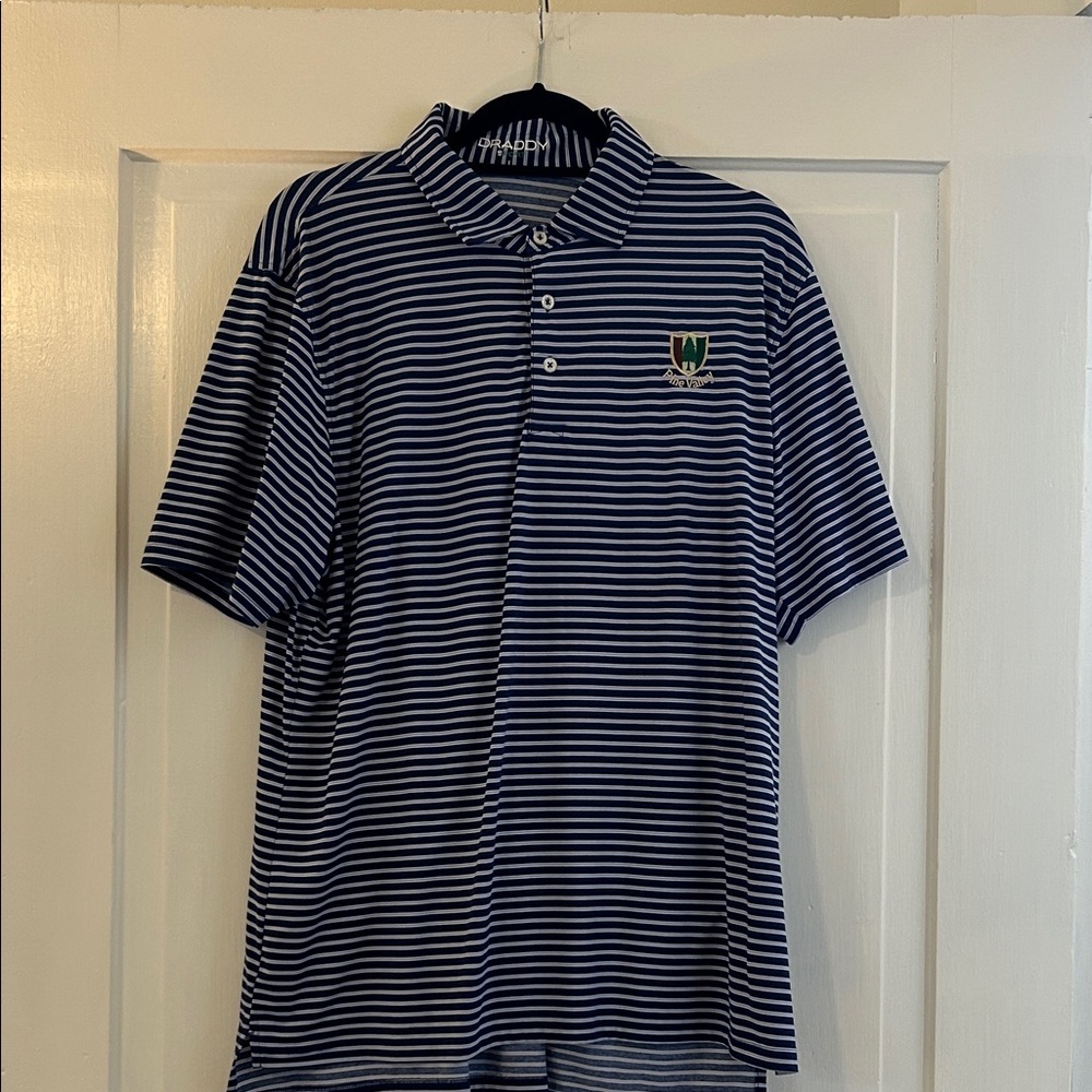 Pine Valley Navy, Light Blue and White Striped Polo Shirt